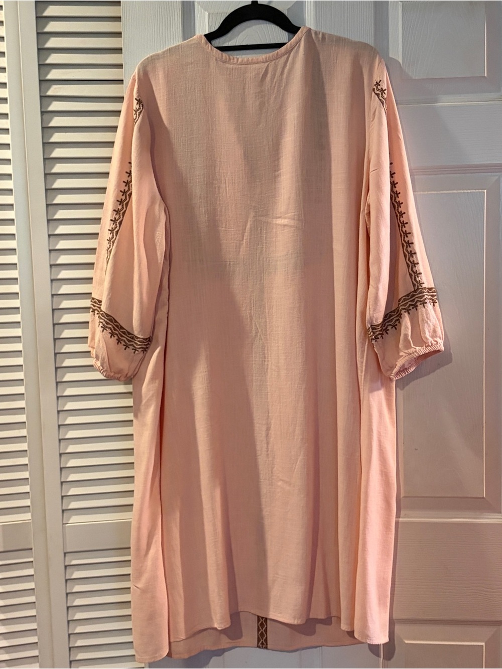 J Jill 1X Embroidered Linen Blend Dress Peach Brown Fall Boho Midi 3/4 Sleeve - Picture 8 of 11
